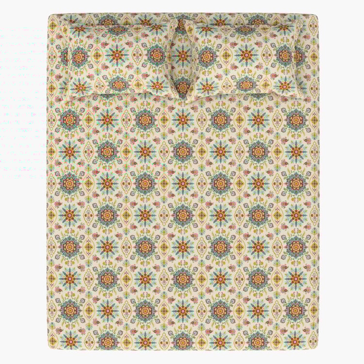 PORTICO Folkore Cotton 210TC Printed 3Pcs Super King Bedsheet Set