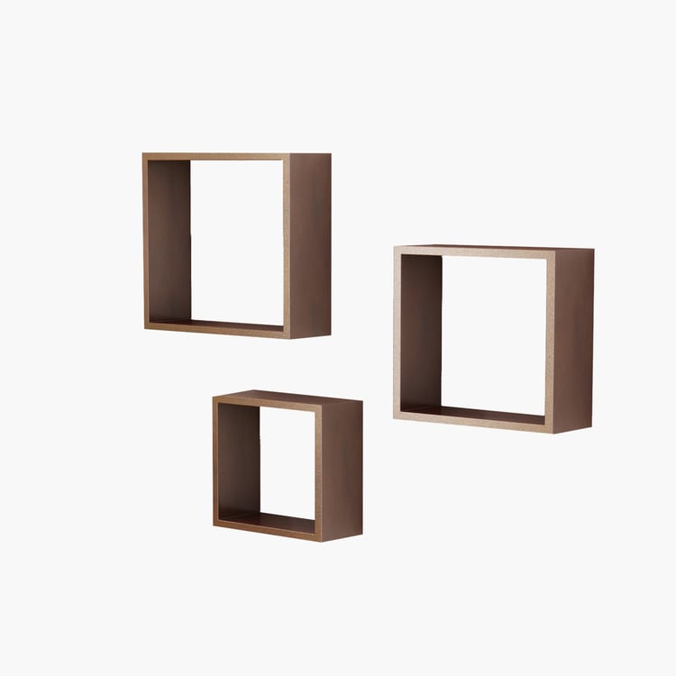 HOME SPARKLE Set of 3 Floating Wall Shelves - Brown