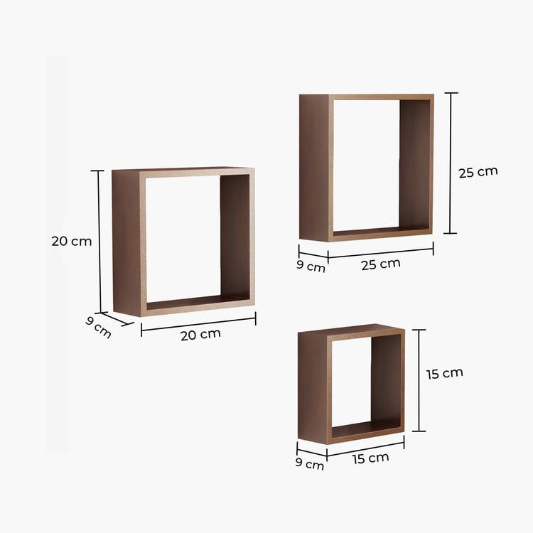 HOME SPARKLE Set of 3 Floating Wall Shelves - Brown