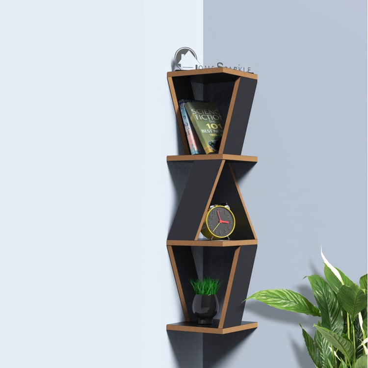 HOME SPARKLE 3-Tier Corner Wall Shelf - Black