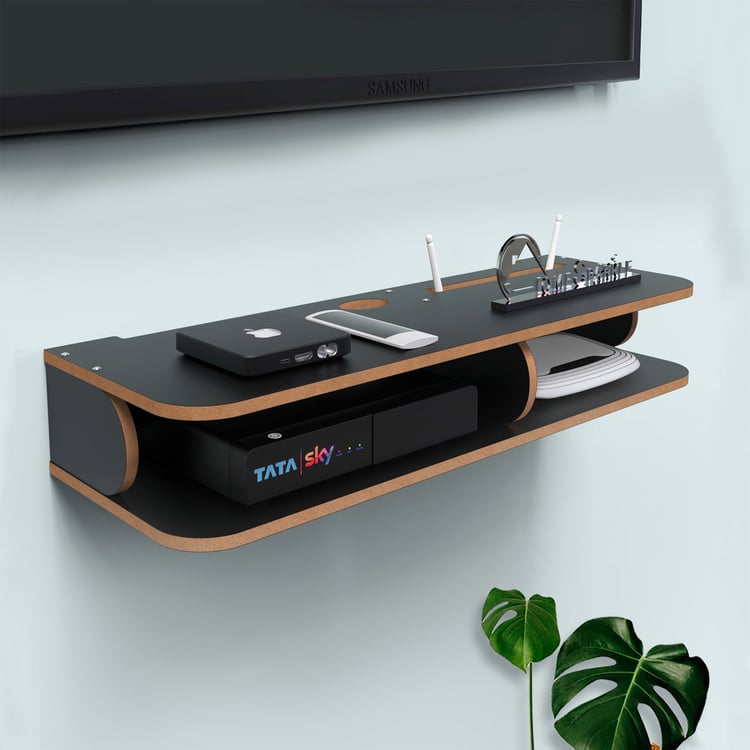 HOME SPARKLE Double shelf Set Top Box and WiFi Router Holder - Black