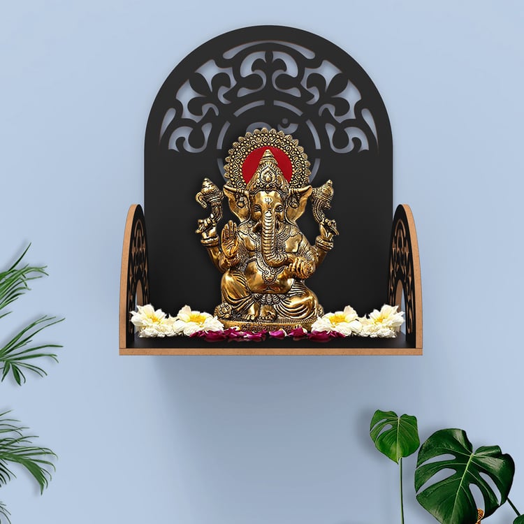 HOME SPARKLE Om Mandir Wall Shelf  - Black