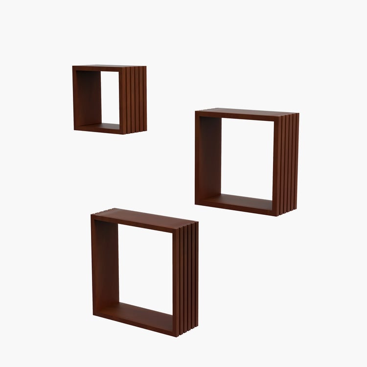 HOME SPARKLE Louvers Set of 3 Floating Wall Shelves - Brown