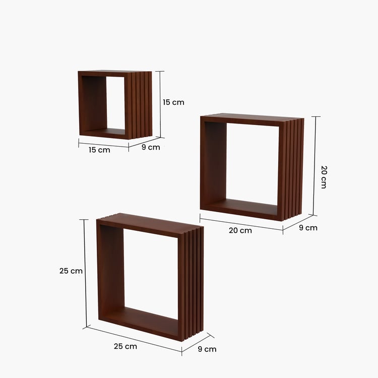 HOME SPARKLE Louvers Set of 3 Floating Wall Shelves - Brown