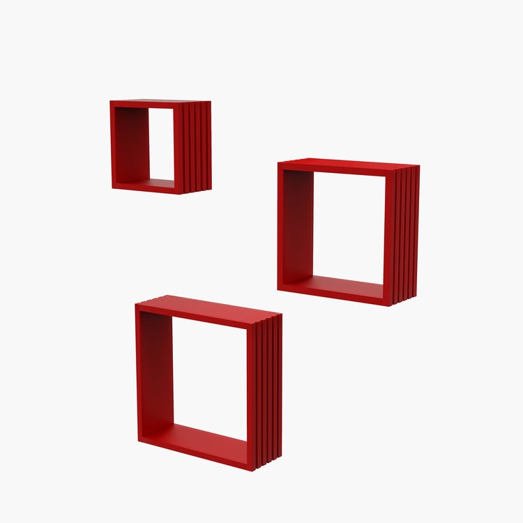 HOME SPARKLE Louvers Set of 3 Floating Wall Shelves - Red