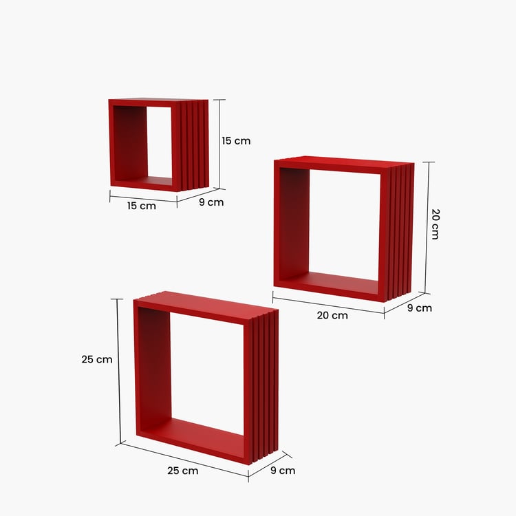 HOME SPARKLE Louvers Set of 3 Floating Wall Shelves - Red