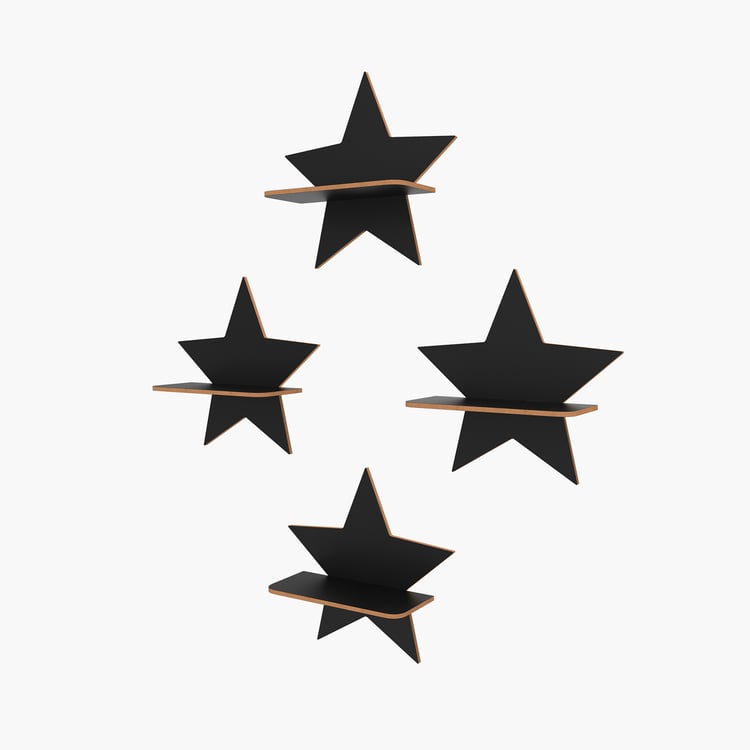 HOME SPARKLE Set of 4 Floating Star Wall Shelves - Black