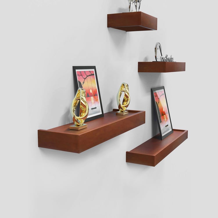 HOME SPARKLE Set of 4 Floating Wall Shelves - Brown