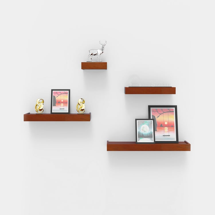 HOME SPARKLE Set of 4 Floating Wall Shelves - Brown