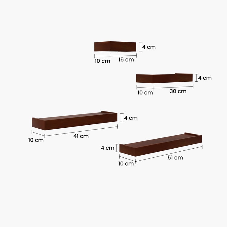 HOME SPARKLE Set of 4 Floating Wall Shelves - Brown