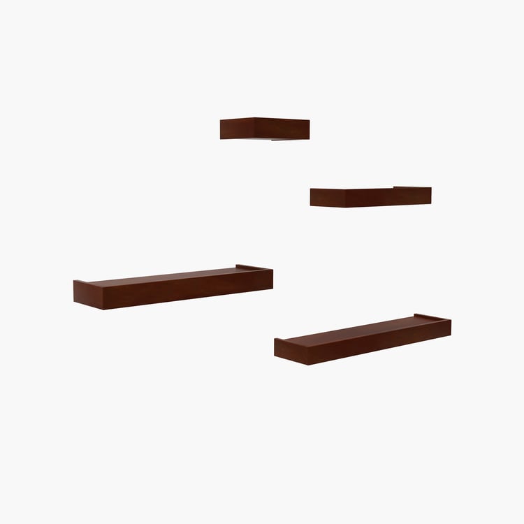 HOME SPARKLE Set of 4 Floating Wall Shelves - Brown