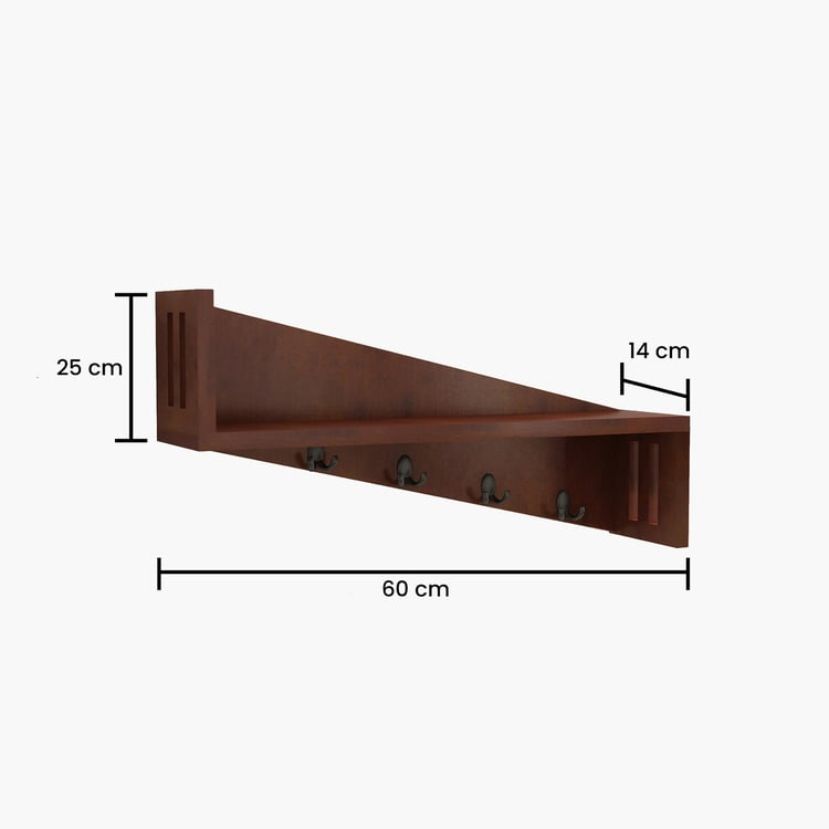 HOME SPARKLE Wall Shelf with Key Holder - Brown