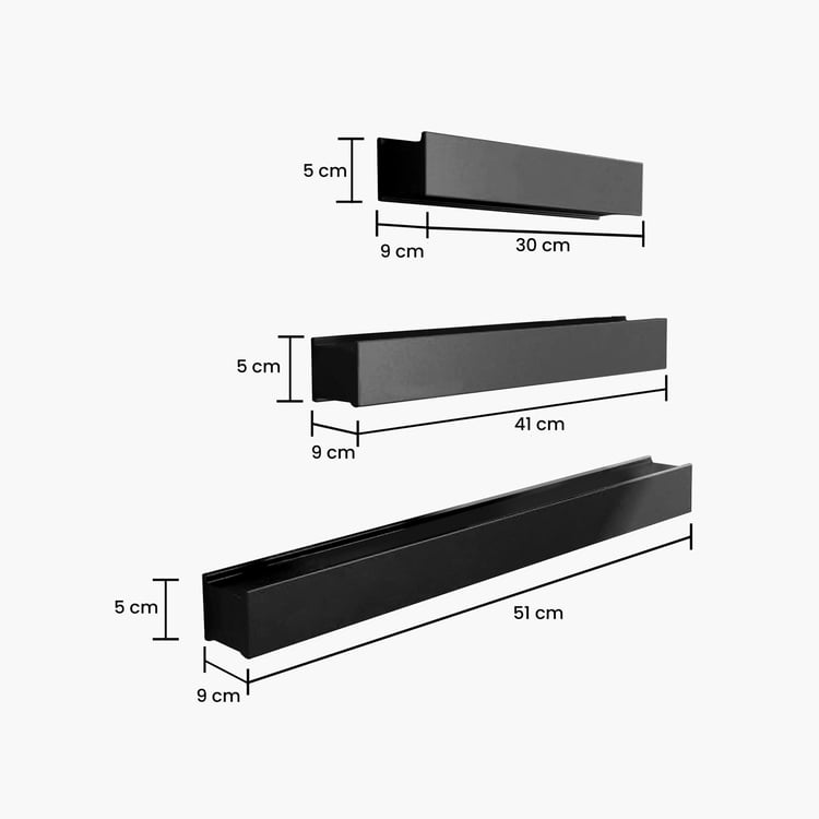 HOME SPARKLE Set of 3 Floating Wall Shelves - Black