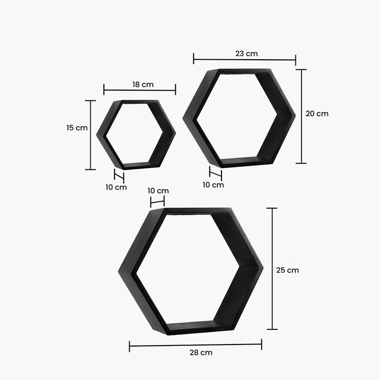 HOME SPARKLE Set of 3 Hexagonal Wall Shelves - Black