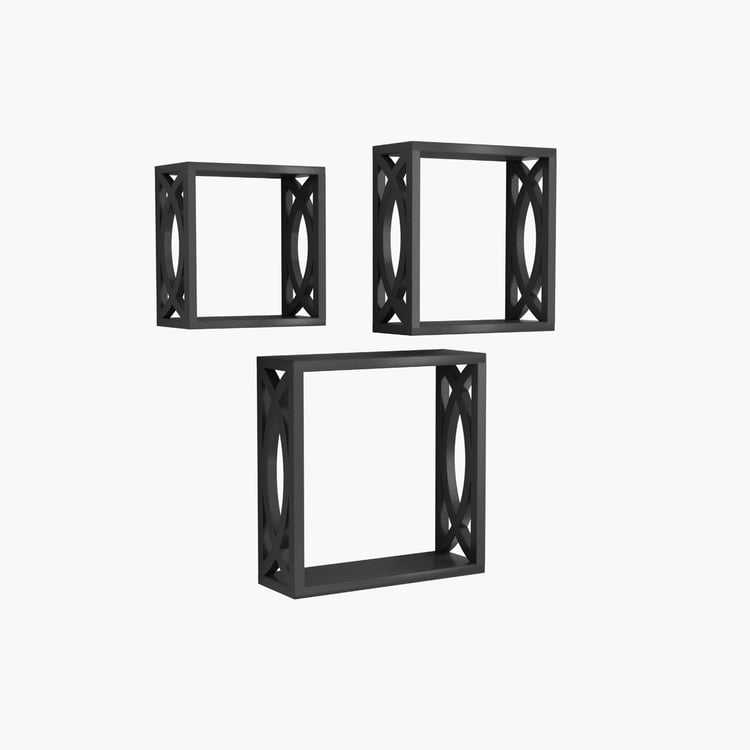 HOME SPARKLE Set of 3 Cube Wall Shelves - Black