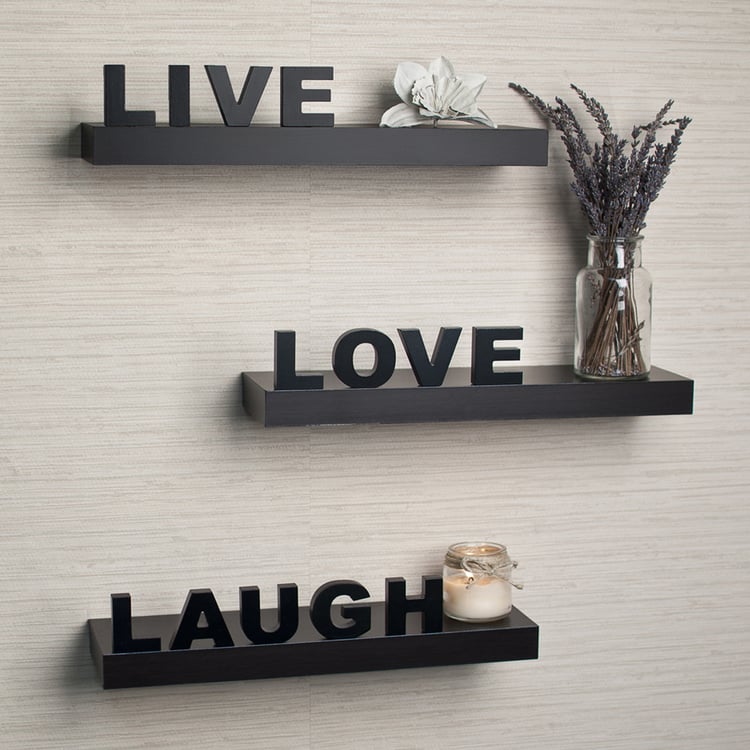 HOME SPARKLE Set of 3 Live Love Laugh Floating Wall Shelves - Black