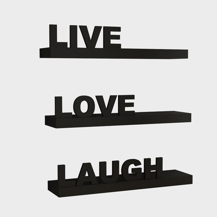 HOME SPARKLE Set of 3 Live Love Laugh Floating Wall Shelves - Black