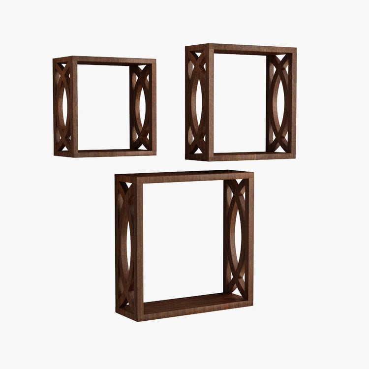 HOME SPARKLE Set of 3 Cube Wall Shelves - rown