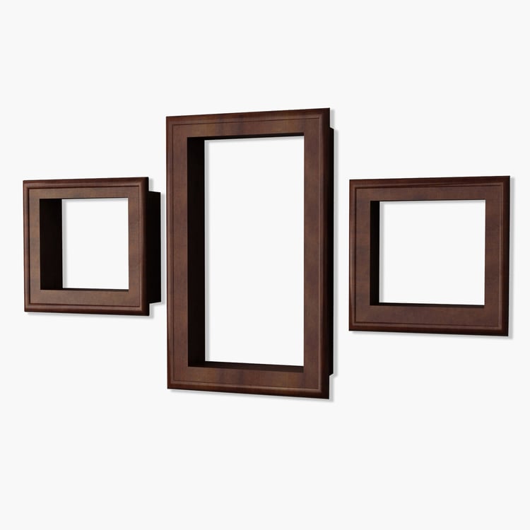 HOME SPARKLE Set of 3 Floating Wall Shelves - Brown