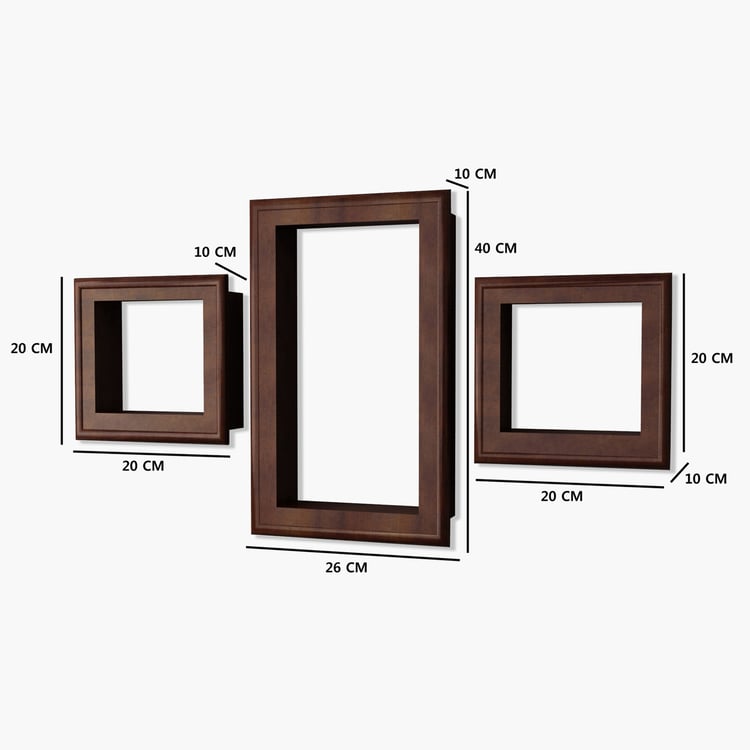 HOME SPARKLE Set of 3 Floating Wall Shelves - Brown