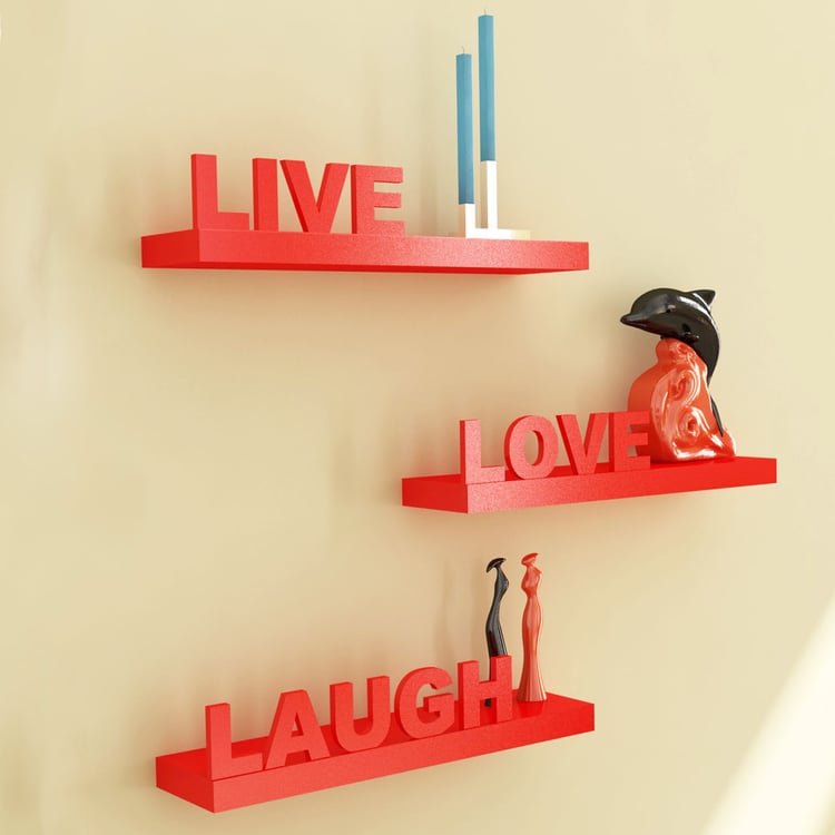 HOME SPARKLE Set of 3 Floating Wall Shelves - Red