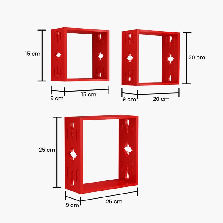 HOME SPARKLE Set of 3 Floating Wall Shelves - Red