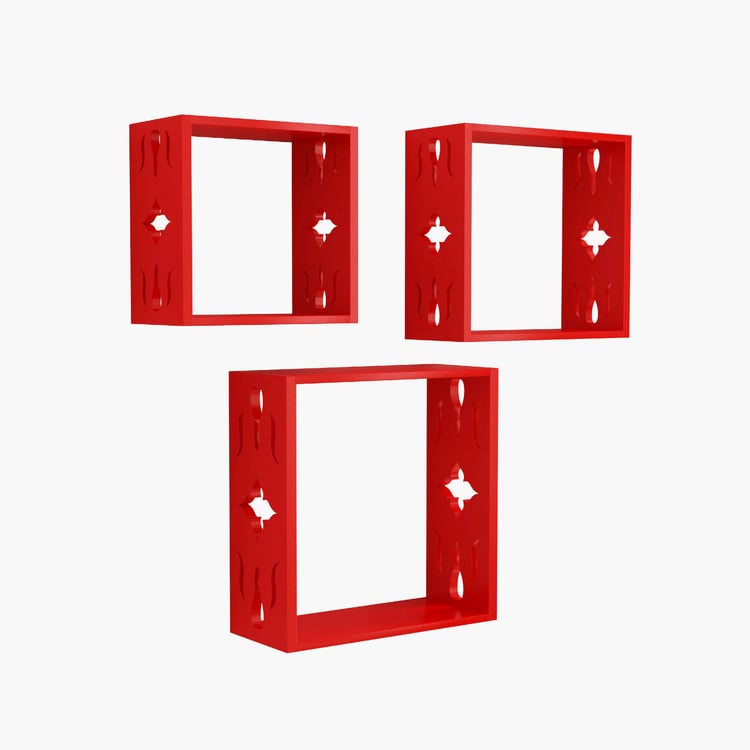 HOME SPARKLE Set of 3 Floating Wall Shelves - Red