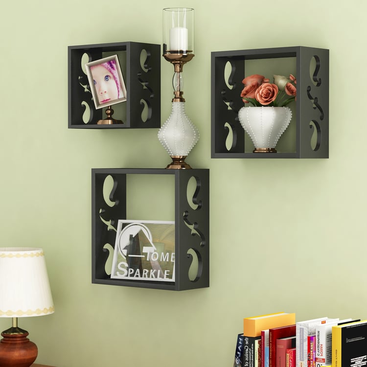 HOME SPARKLE Set of 3 Floating Wall Shelves - Black