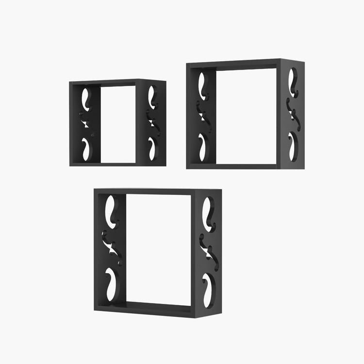 HOME SPARKLE Set of 3 Floating Wall Shelves - Black