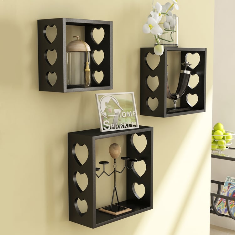 HOME SPARKLE Set of 3 Cube Wall Shelves - Black