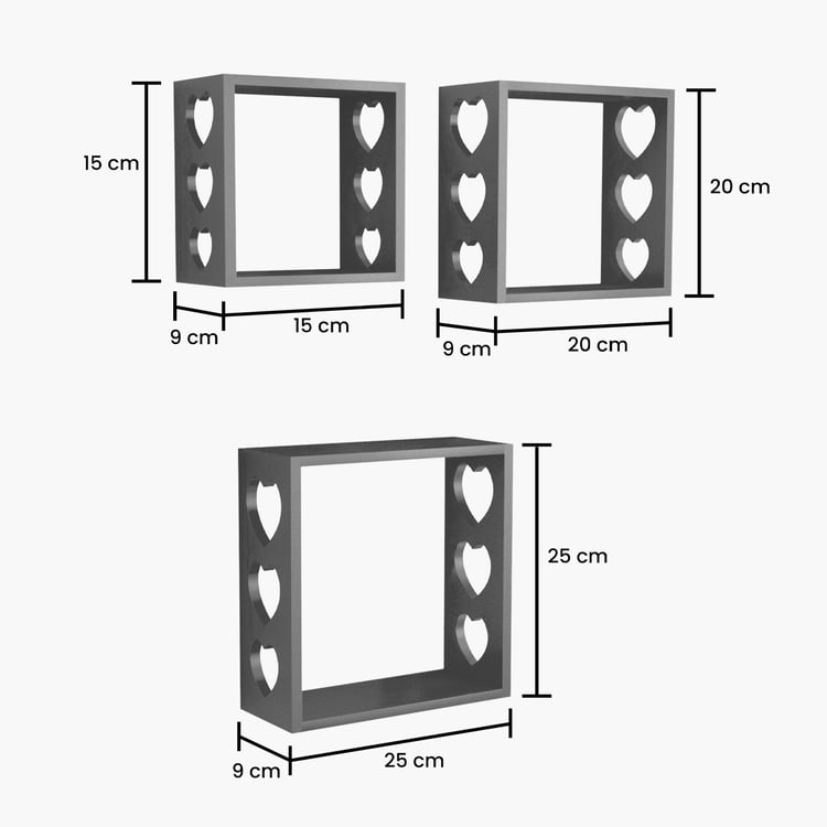 HOME SPARKLE Set of 3 Cube Wall Shelves - Black