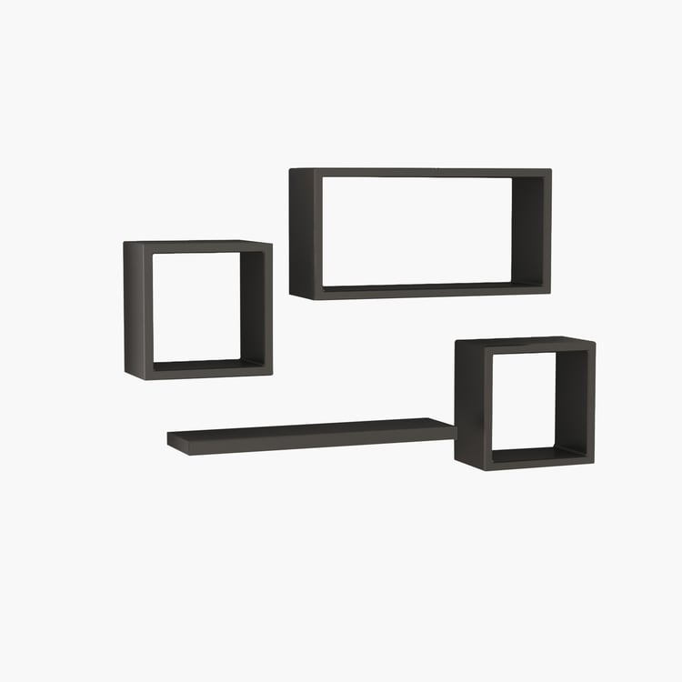 HOME SPARKLE Set of 4 Floating Wall Shelves - Black