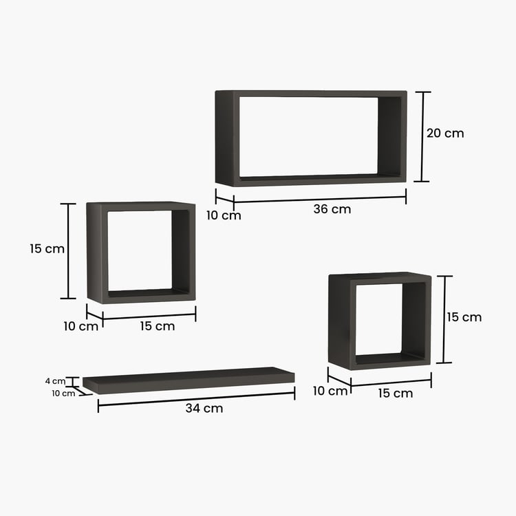 HOME SPARKLE Set of 4 Floating Wall Shelves - Black