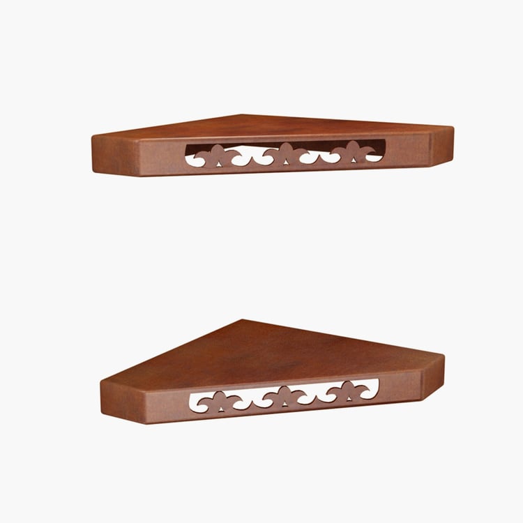 HOME SPARKLE Set of 2 Corner Wall Shelves - Brown