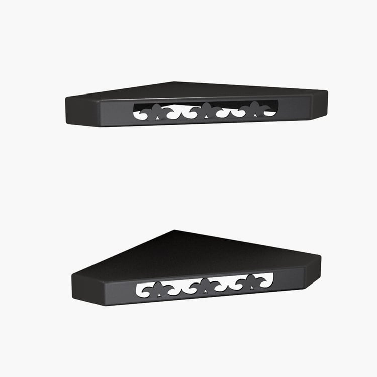 HOME SPARKLE Set of 2 Wooden Corner Wall Shelves - Black