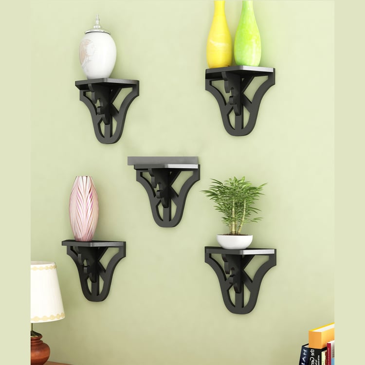 HOME SPARKLE Set of 5 Floating Wall Shelves - Black