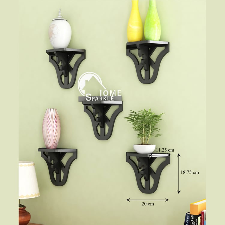HOME SPARKLE Set of 5 Floating Wall Shelves - Black