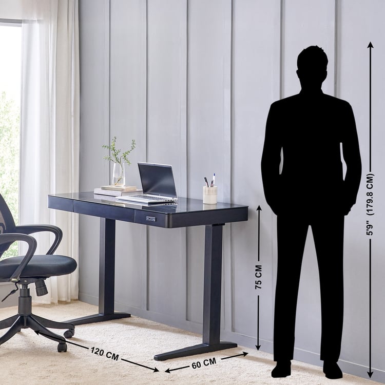 Trooper Tempered Glass Top Smart Study Desk - Black