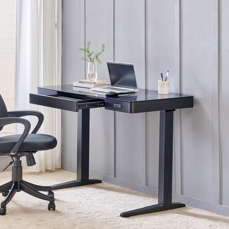 Trooper Tempered Glass Top Smart Study Desk - Black