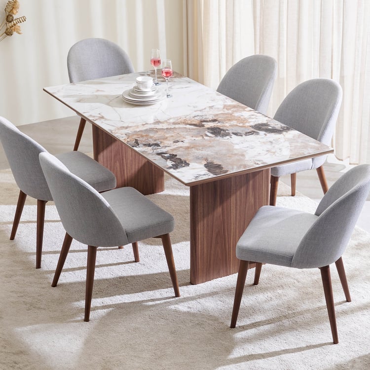 Regent Ceramic Top 6-Seater Dining Set with Chairs - Grey and Brown