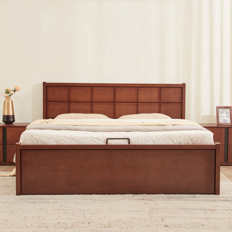 Denis Cresta Mahogany Wood King Bed with Hydraulic Storage - Walnut