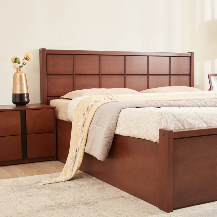 Denis Cresta Mahogany Wood King Bed with Hydraulic Storage - Walnut