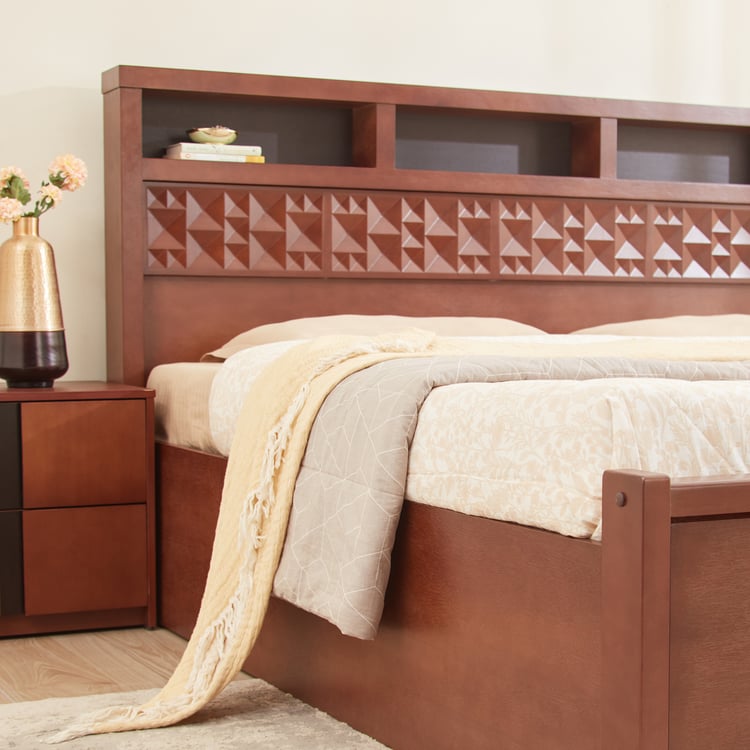 Denis Rio Mahogany Wood King Bed with Hydraulic Storage - Walnut