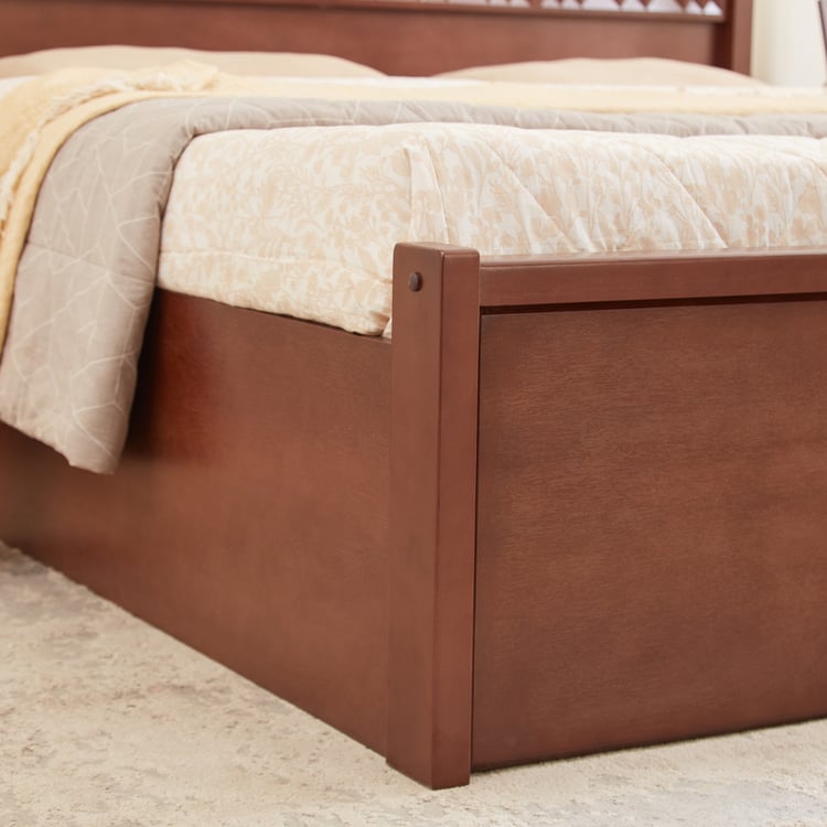 Denis Rio Mahogany Wood King Bed with Hydraulic Storage - Walnut