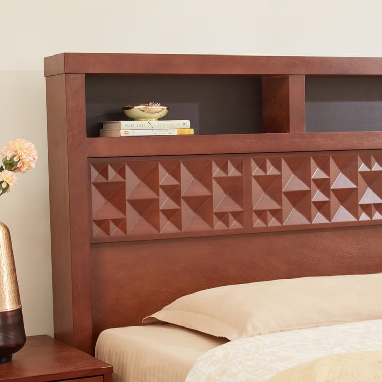 Denis Rio Mahogany Wood King Bed with Hydraulic Storage - Walnut