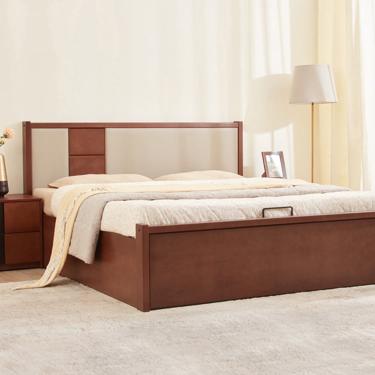 Denis Spector Mahogany Wood King Bed with Hydraulic Storage - Walnut