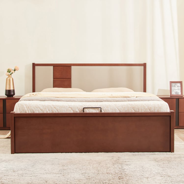 Denis Spector Mahogany Wood King Bed with Hydraulic Storage - Walnut