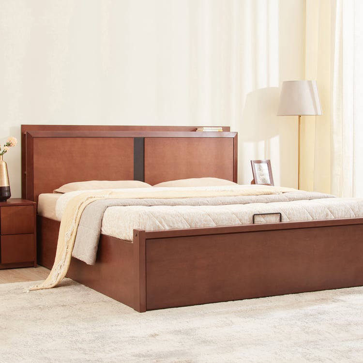 Denis Raiden Mahogany Wood King Bed with Hydraulic Storage - Walnut