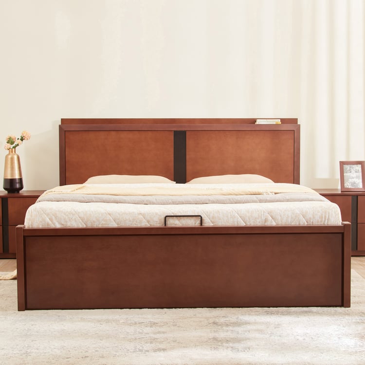 Denis Raiden Mahogany Wood King Bed with Hydraulic Storage - Walnut