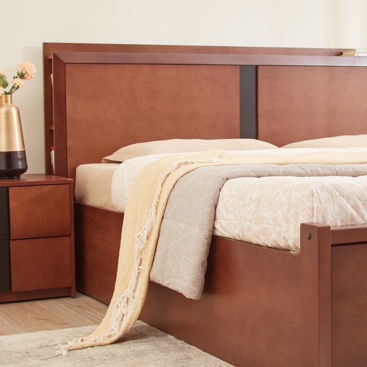 Denis Raiden Mahogany Wood King Bed with Hydraulic Storage - Walnut